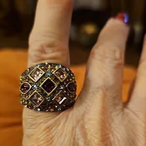 Heidi Daus Multicolor Crystal Dome Ring in Purple and Gold, Size 11
